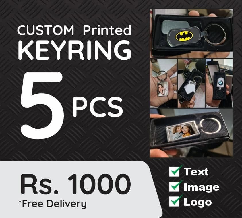 Custom printed keyring five piece offer poster